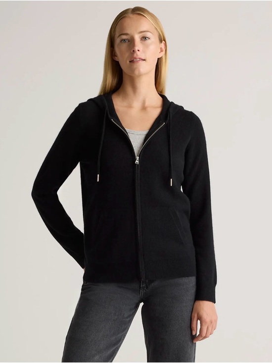 Quince Tops - Quince Cashmere Women's Black Zip-Up Hoodie Sweater